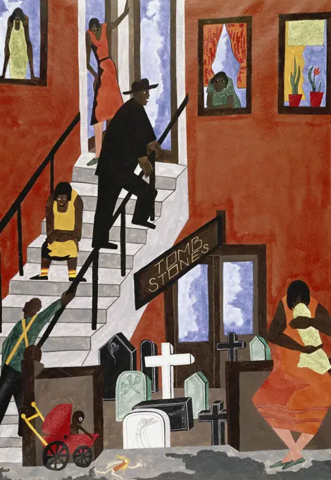 Urban street scene by Jacob Lawrence, 1917-2000