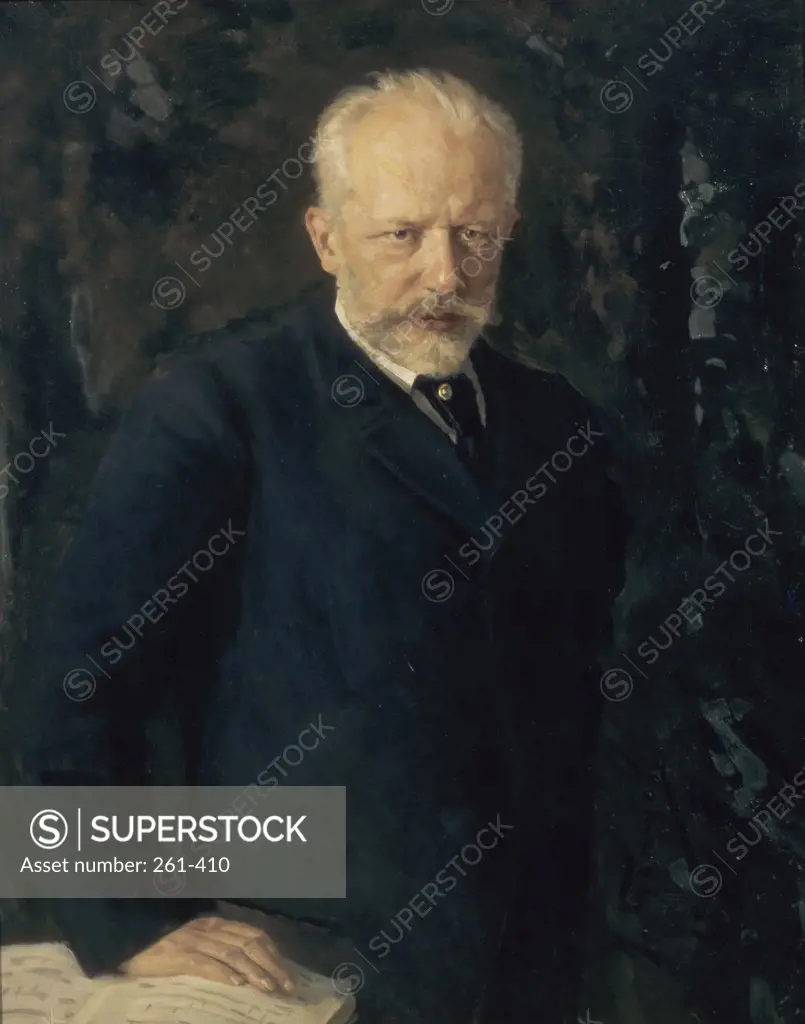 Portrait of Composer Peter Tchaikovsky by Pavel Varfolomeevic Kusnezov, oil on canvas, 1893, 1878-1968, Russia, Moscow, Tretyakov Gallery