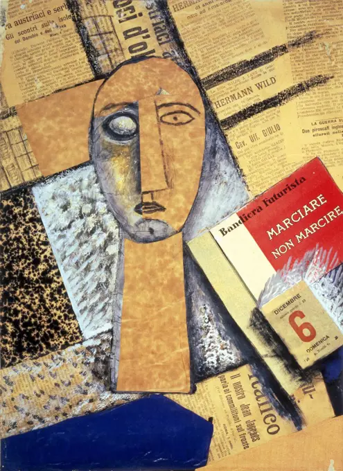 Composition with a Woman's Head by Carlo Carra, mixed media and collage, 1914, 1880-1966, Russia, Moscow, Pushkin Museum of Fine Arts