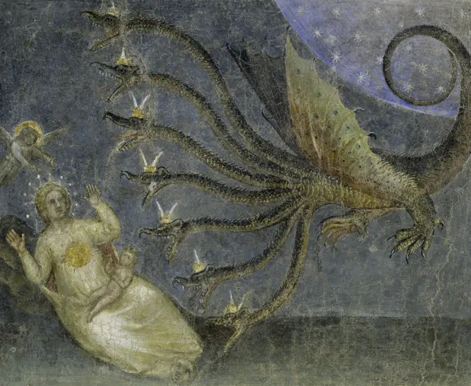 The Dragon Wants to Devour the Infant from Apocalypse:  Descent of the Holy Ghost  Giusto di Giovanni Menabuoi (op. 1363-d. 1393/ Italian)  Fresco  Baptistry of the Cathedral, Padua 