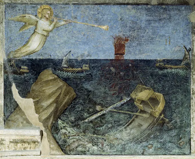 The Second Angel with the Trumpet and the Agitation of the Sea from Apocalypse:  Descent of the Holy Ghost  Giusto di Giovanni Menabuoi (op. 1363-1393/ Italian)  Fresco  Baptistry of the Cathedral, Padua 