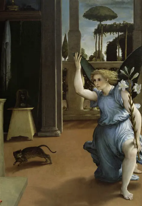 Annunciation  (Detail)  Lorenzo Lotto (c. 1480-1556/Italian)  Oil on Canvas  Civic Museum, Recanati (Ancona), Italy 