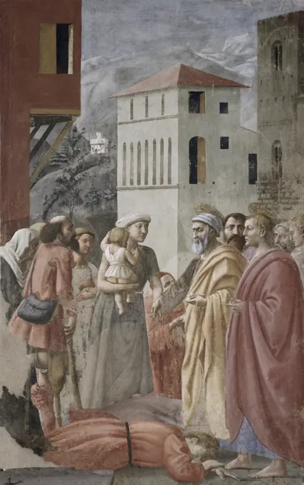 Saint Peter and Saint John Distribute the Goods to the Community by Masaccio,  fresco,  (1401-1428),  Italy,  Florence,  Santa Maria del Carmine,  The Brancacci Chapel