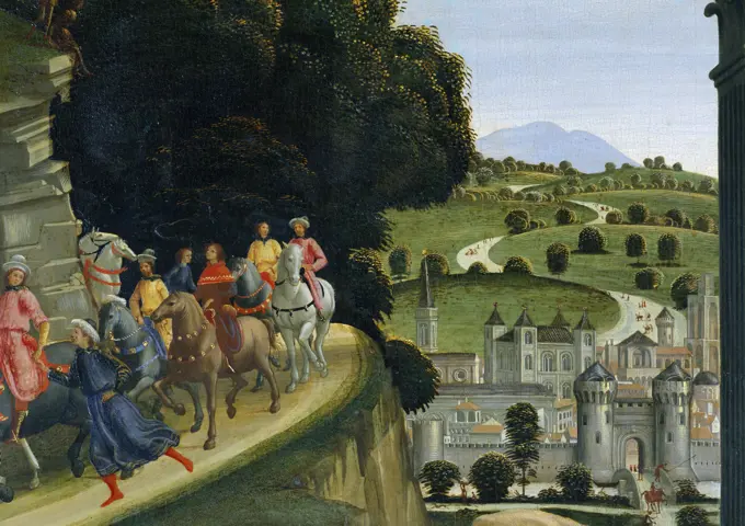 Adoration of the Shepherds (Detail of Hillside and City)   Domenico Ghirlandaio (1449-1494 /Florentine) Saint Trinity, Florence 