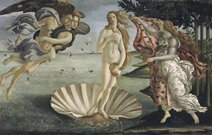 The Birth of Venus  ca. 1484 Sandro Botticelli (1444-1510 Italian)  Tempera on wood panel Galleria degli Uffizi, Florence, Italy