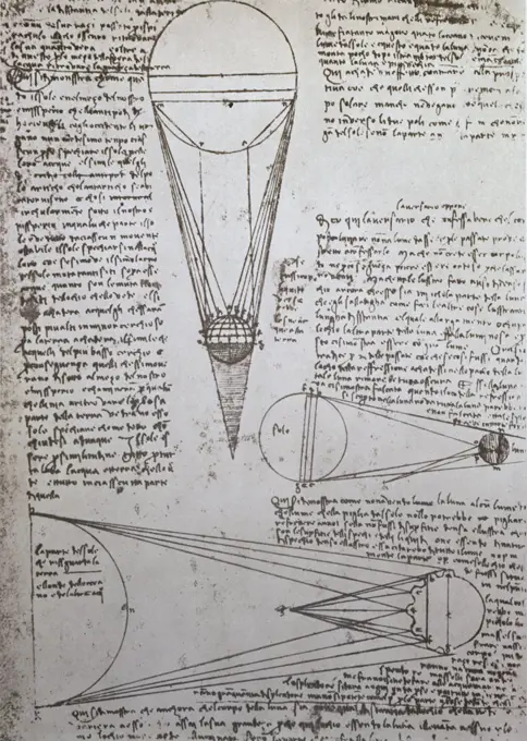 Distance Of Sun To Earth; Size Of Moon Leonardo da Vinci (1452-1519 Italian) Drawing