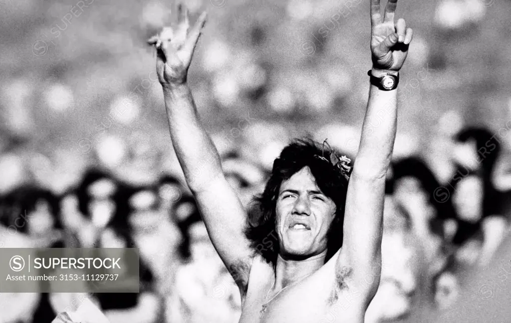 fan during a concert for isle of wight festival, 1970