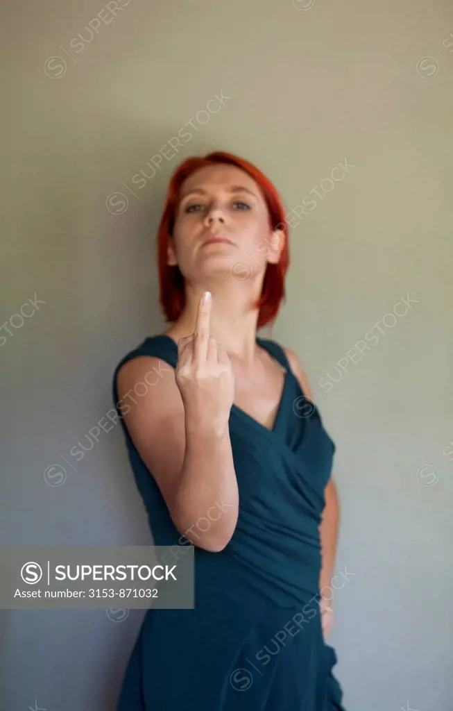 woman with middle finger up