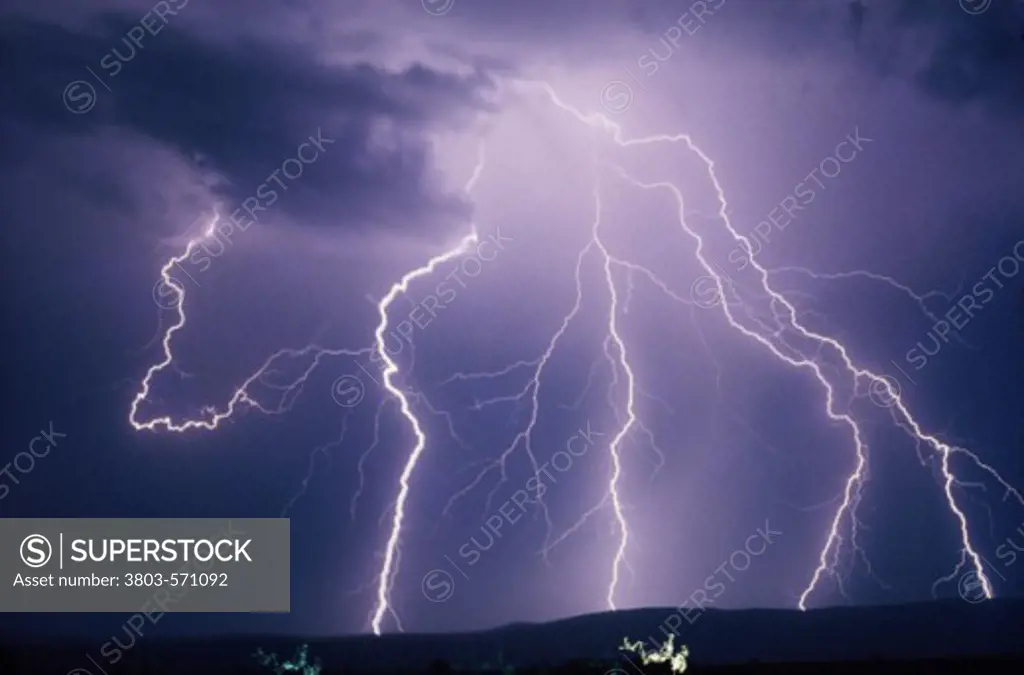 Lightning bolts striking the earth