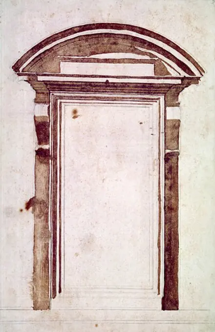 Doorway design, by Michelangelo Buonarroti, pen and ink, 1475-1564, Italy, Florence, Galleria degli Uffizi