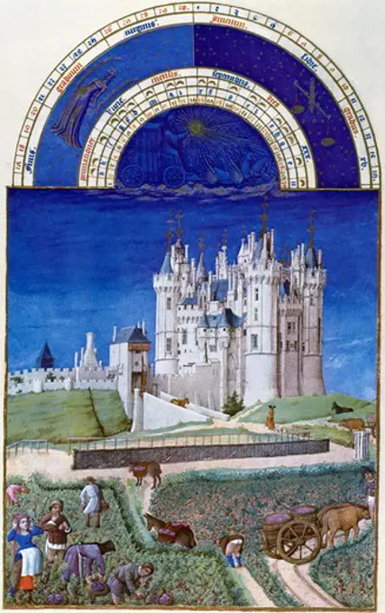 Grape Harvest, by Limbourg Brothers, 15th Century, 1385-1416