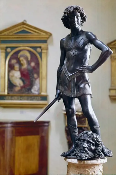 Young David by Andrea del Verrocchio, bronze, 1465, 1435-1488, Italy, Florence, Museo Nazionale de Bargello