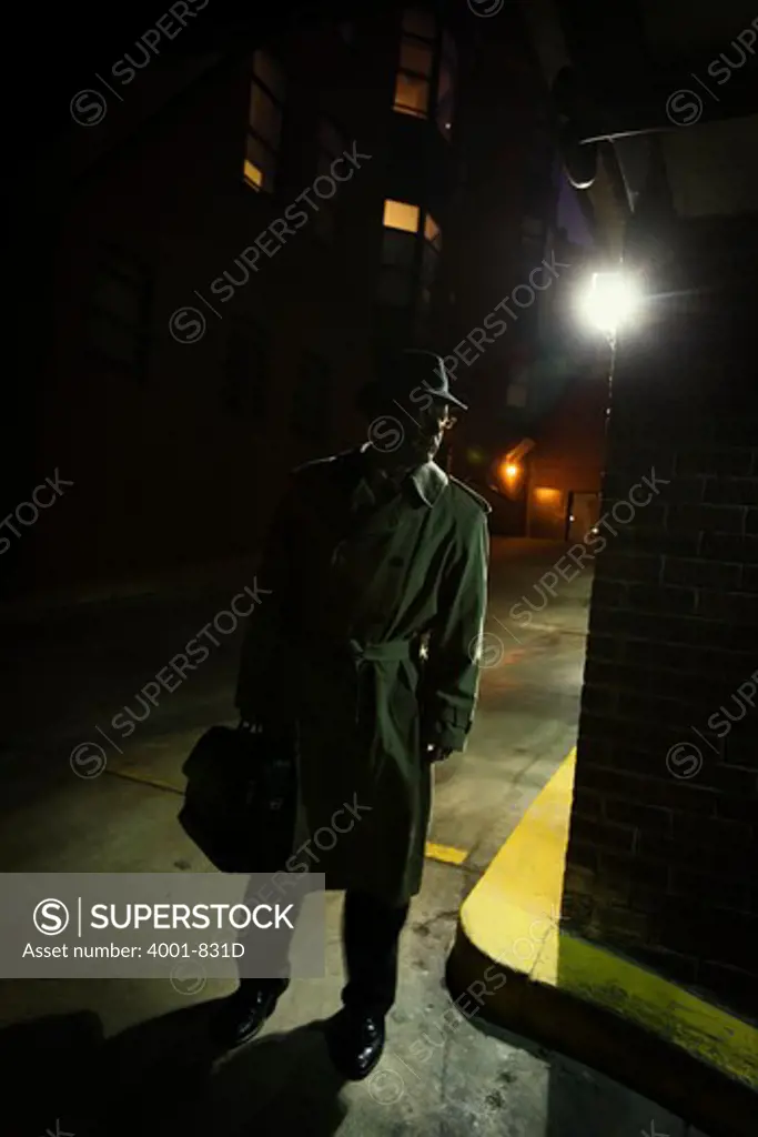 Silhouette of a spy standing on a street, Washington DC, USA