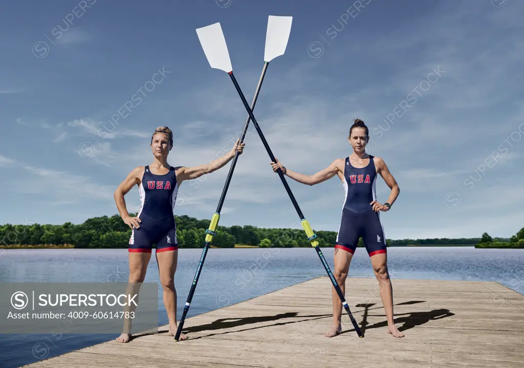 Portrait of US Olympic Women's Pair teammates, Molly Reckford and Michelle Sechser at the US Women's Rowing training facility in Princeton, NJ