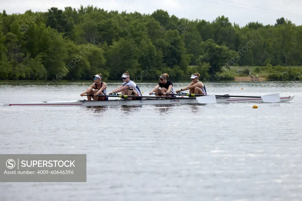 USA 2024 Olympic 4- Women's rowers train at the US Women's Rowing facility in Princeton, NJ. Kaitlin Knifton, Mary-Mazzio-Manson, Kelsey Reelick and Emily Kallfelz,