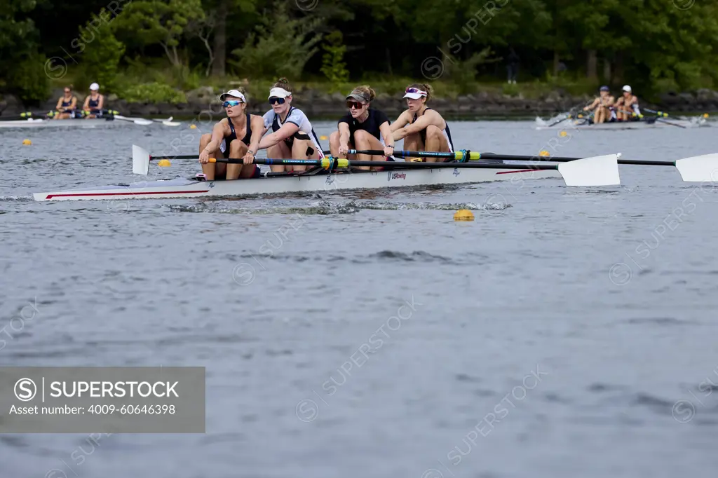 USA 2024 Olympic 4- Women's rowers train at the US Women's Rowing facility in Princeton, NJ. Kaitlin Knifton, Mary-Mazzio-Manson, Kelsey Reelick and Emily Kallfelz,