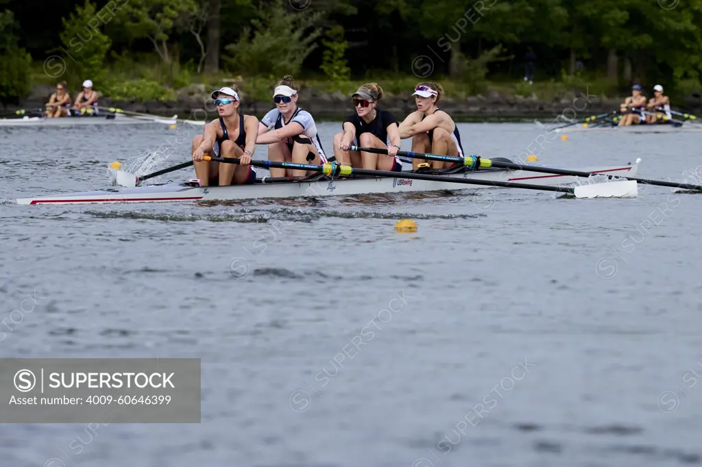 USA 2024 Olympic 4- Women's rowers train at the US Women's Rowing facility in Princeton, NJ. Kaitlin Knifton, Mary-Mazzio-Manson, Kelsey Reelick and Emily Kallfelz,