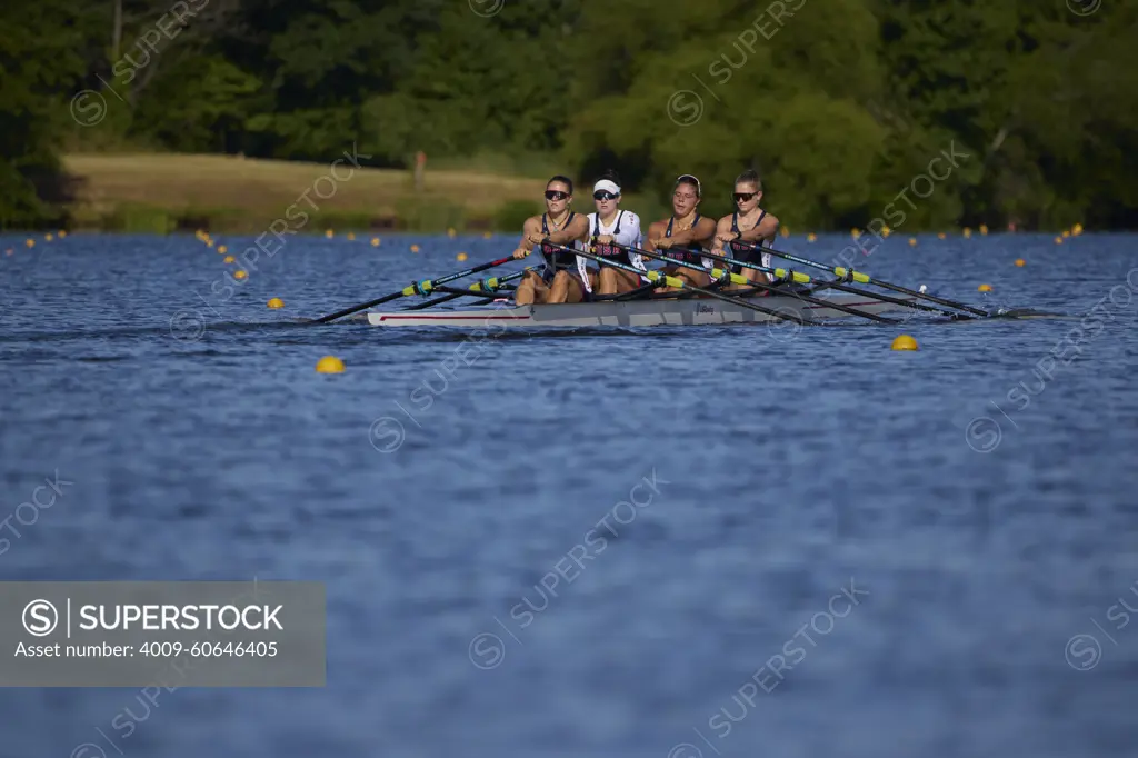 US W4X 2024 Olympic rowers, Lauren O'Connor, Teal Cohen, Emily Delleman, Grace Joyce, training at the US Women's Rowing facility in Princeton, NJ