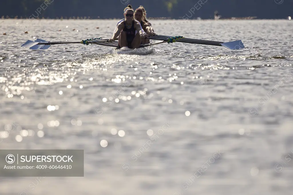 US W4X 2024 Olympic rowers, Lauren O'Connor, Teal Cohen, Emily Delleman, Grace Joyce, training at the US Women's Rowing facility in Princeton, NJ