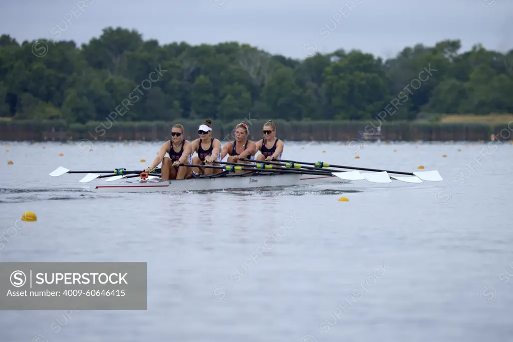 US W4X 2024 Olympic rowers, Lauren O'Connor, Teal Cohen, Emily Delleman, Grace Joyce, training at the US Women's Rowing facility in Princeton, NJ