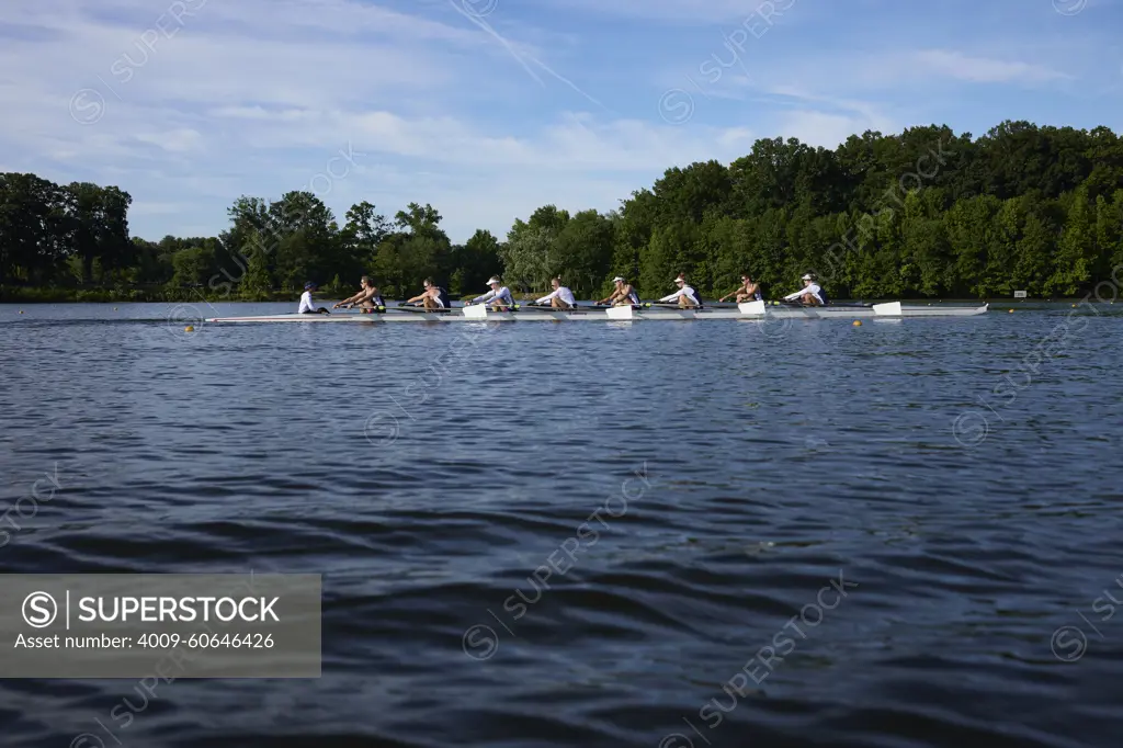 US 8+ 2024 Olympic rowers, Molly Bruggeman, Charlotte Buck, Cristina Castagna, Olivia Coffey, Claire Collins, Margaret Hedeman, Meghan Musnicki, Regina Salmons, Madeleine Wanamaker, training at the US Women's Rowing facility in Princeton, NJ