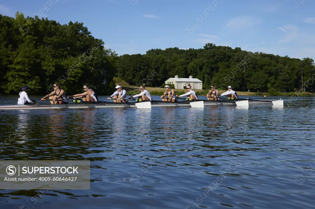 US 8+ 2024 Olympic rowers, Molly Bruggeman, Charlotte Buck, Cristina Castagna, Olivia Coffey, Claire Collins, Margaret Hedeman, Meghan Musnicki, Regina Salmons, Madeleine Wanamaker, training at the US Women's Rowing facility in Princeton, NJ