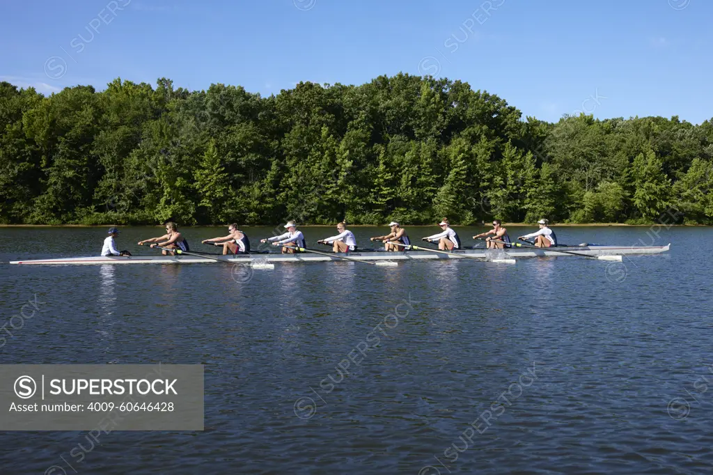 US 8+ 2024 Olympic rowers, Molly Bruggeman, Charlotte Buck, Cristina Castagna, Olivia Coffey, Claire Collins, Margaret Hedeman, Meghan Musnicki, Regina Salmons, Madeleine Wanamaker, training at the US Women's Rowing facility in Princeton, NJ