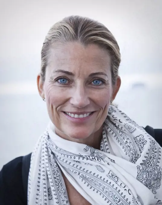 Portrait of a mature woman wearing a scarf outside, Galapagos Islands