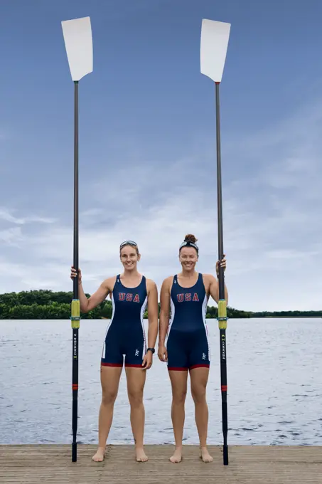 Portrait of US Olympic rowers, Azja Czajkowski and Jessica Thoennes at the US Women's Rowing training facility in Princeton, NJ