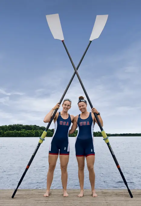 Portrait of US Olympic Women's Pair teammates, Azja Czajkowski and Jessica Thoennes at the US Women's Rowing training facility in Princeton, NJ