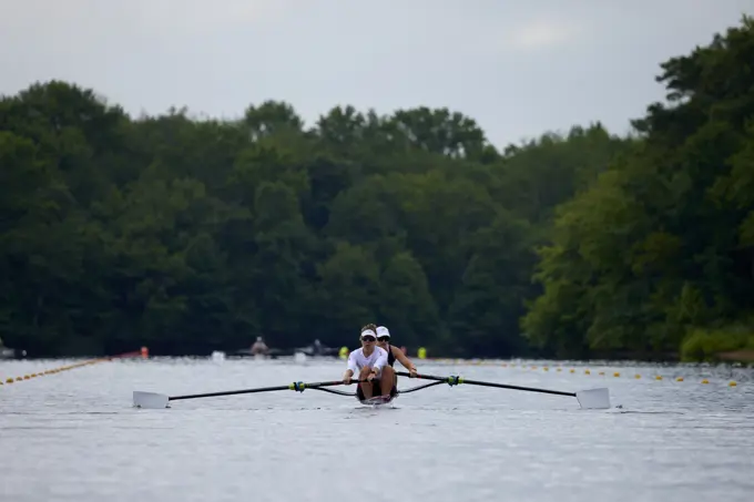 US Olympic rowers Pair 2-,  Jessica Thoennes and Azja Czajkowski train at the US Women's Rowing  facility in Princeton,  NJ