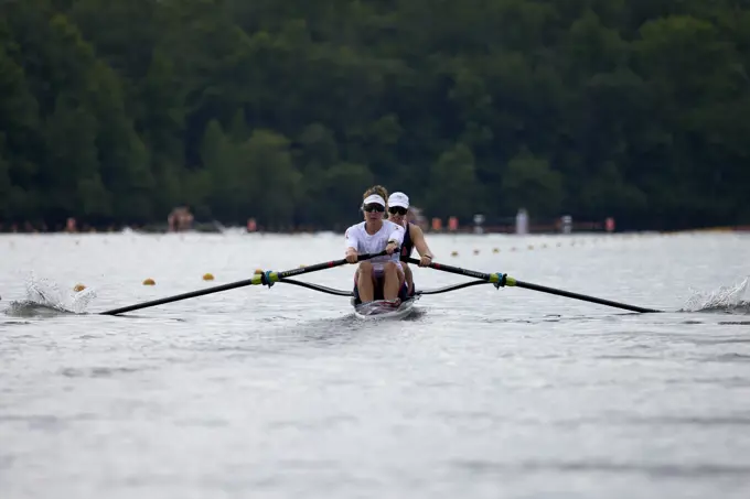 US Olympic rowers Pair 2-,  Jessica Thoennes and Azja Czajkowski train at the US Women's Rowing  facility in Princeton,  NJ