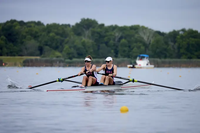 US Olympic rowers Pair 2-,  Jessica Thoennes and Azja Czajkowski train at the US Women's Rowing  facility in Princeton,  NJ