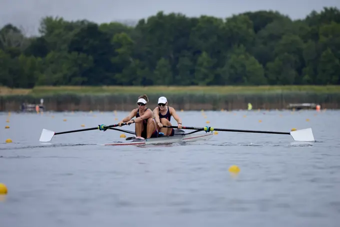 US Olympic rowers Pair 2-,  Jessica Thoennes and Azja Czajkowski train at the US Women's Rowing  facility in Princeton,  NJ