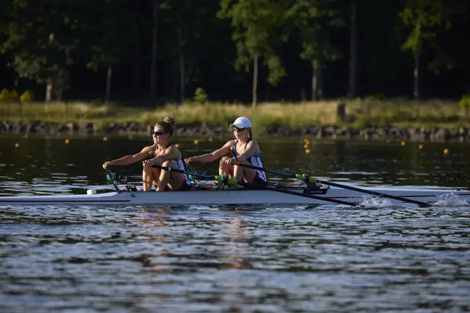 US Olympic Women's Pair teammates, Michelle Sechser and Molly Reckford train at the US Women's Rowing training facility in Princeton, NJ