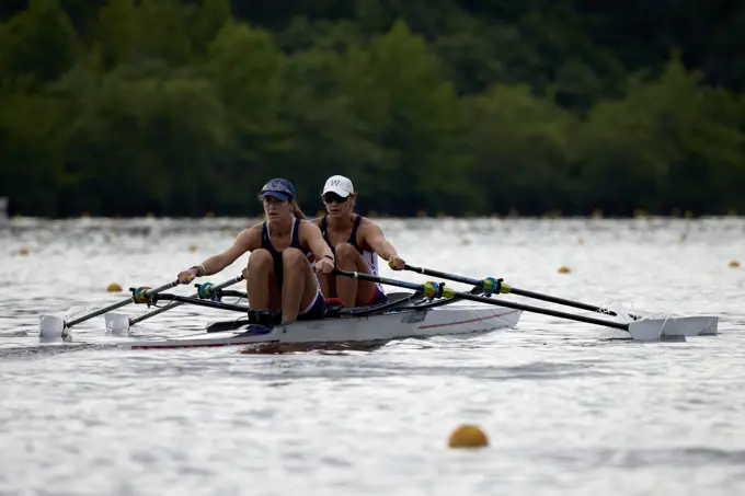 US Olympic Women's Pair teammates, Krisi Wagner and Sophia Vitas train at the US Women's Rowing training facility in Princeton, NJ