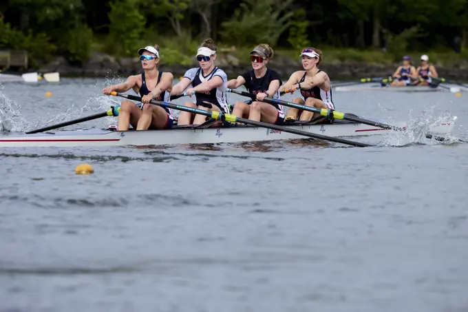 USA 2024 Olympic 4- Women's rowers train at the US Women's Rowing facility in Princeton, NJ. Kaitlin Knifton, Mary-Mazzio-Manson, Kelsey Reelick and Emily Kallfelz,