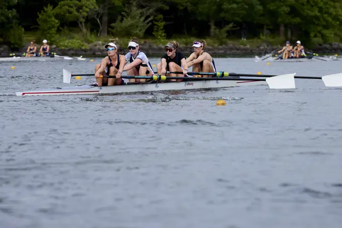 USA 2024 Olympic 4- Women's rowers train at the US Women's Rowing facility in Princeton, NJ. Kaitlin Knifton, Mary-Mazzio-Manson, Kelsey Reelick and Emily Kallfelz,