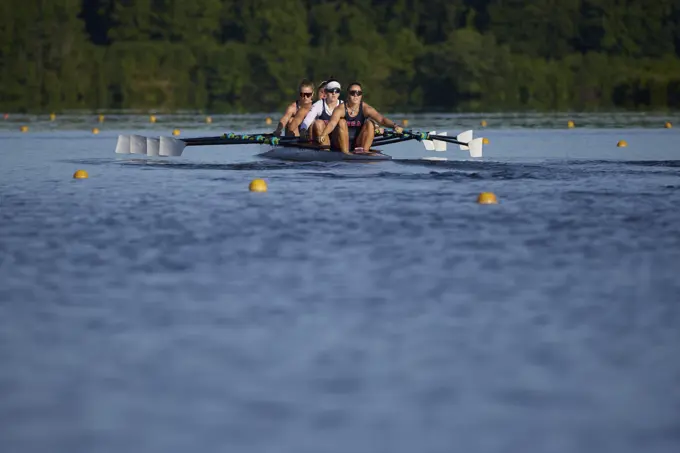 US W4X 2024 Olympic rowers, Lauren O'Connor, Teal Cohen, Emily Delleman, Grace Joyce, training at the US Women's Rowing facility in Princeton, NJ