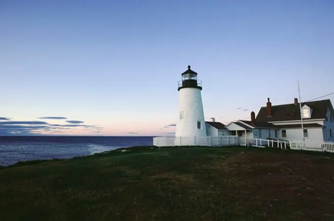 Lighthouse on the coast, Pemaquid Point lighthouse, Muscongus Bay, Bristol, Maine, USA