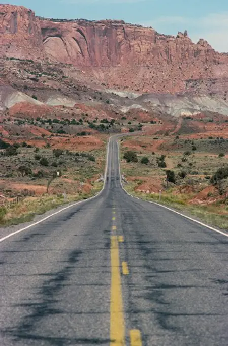 Highway leading to mountain range, Historic Route 66, Utah, USA