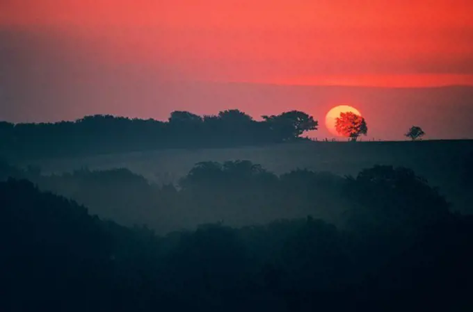 Sunset over a rural landscape, Texas, USA