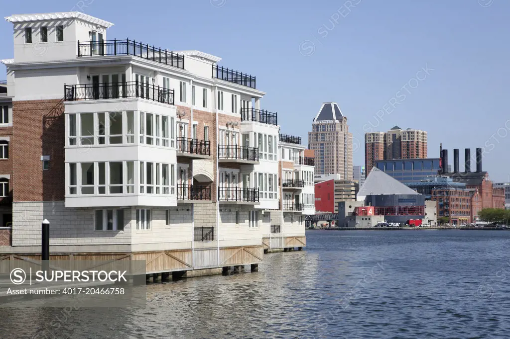 Harborview with the National Aquarium and Power Plant across the river in Baltimore, MD