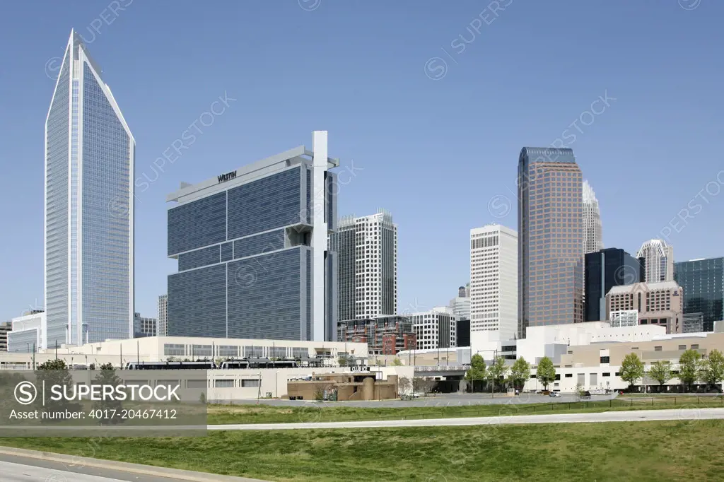 Charlotte Skyline with Duke Energy Center and Westin Hotel in foreground