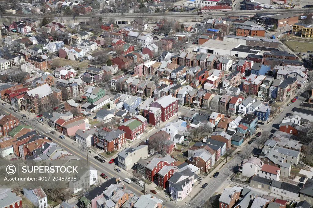 Aerial of historic Covington, Kentucky