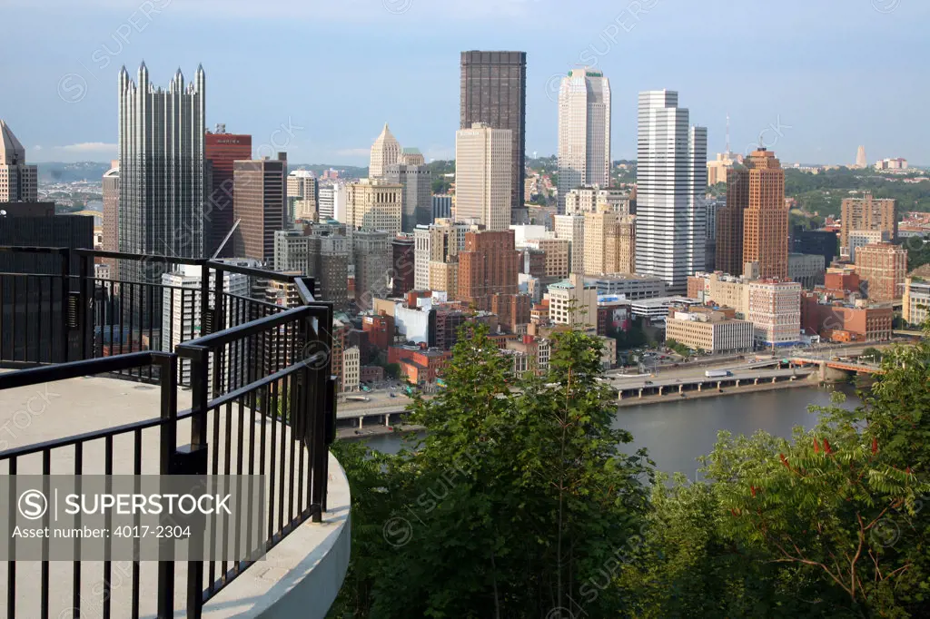 Pittsburgh Skyline from a lookout onlong Grand View Park on Mt Washington