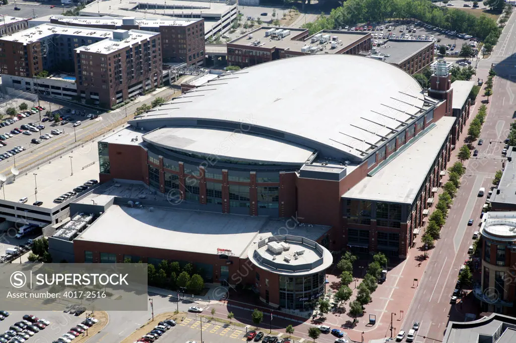 Aerial view of Nationwide Arena in the Arena District, Columbus, Ohio, USA