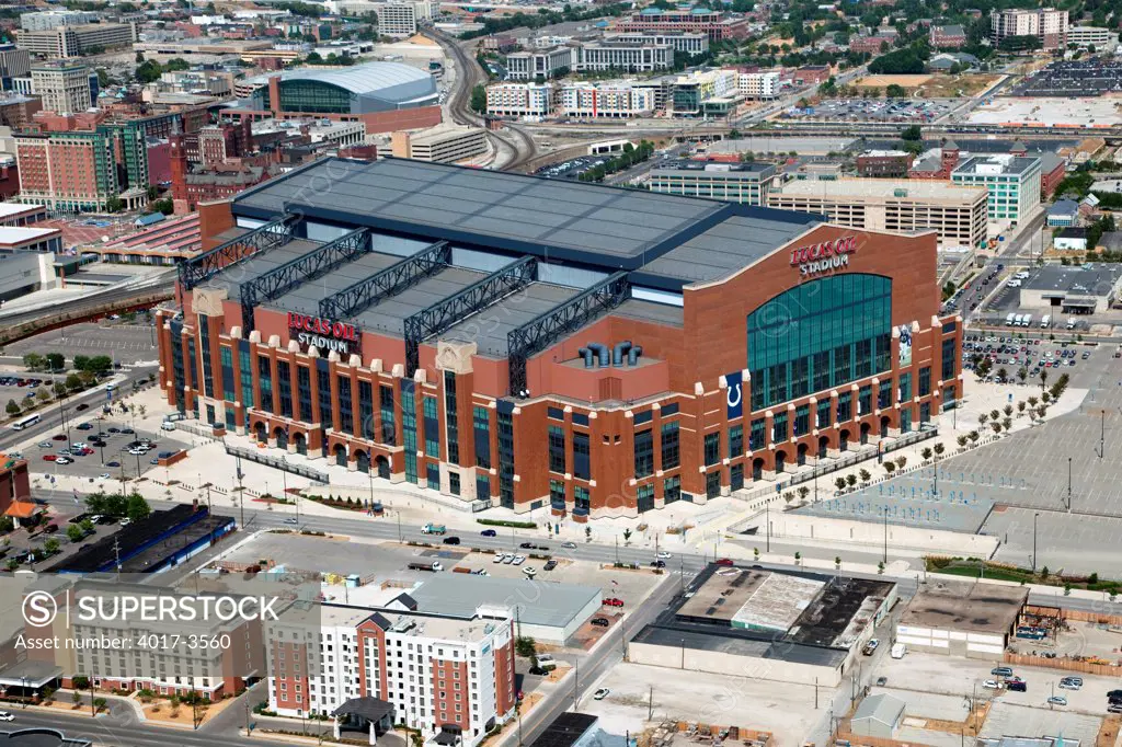 Aerial of Lucas Oil Stadium, Indianapolis, Indiana