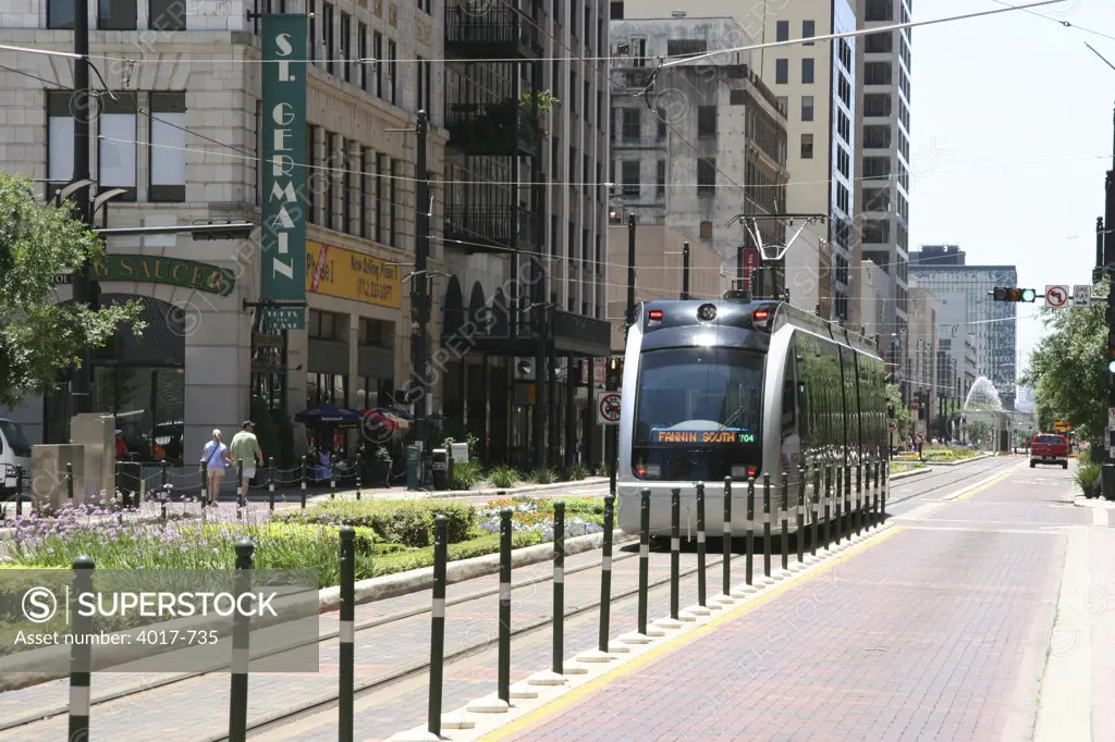 Main Street Corridor with light rail train, Downtown Houston