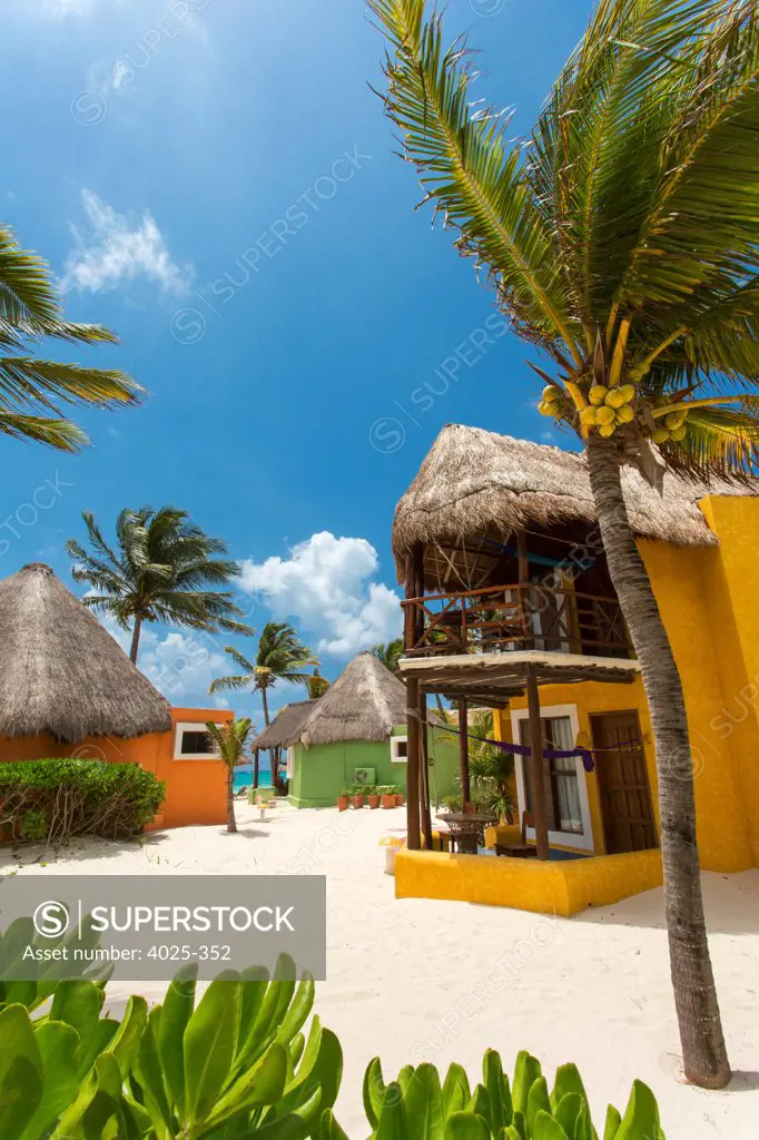 Mexico, Playa del Carmen, Cabana style accommodation on beach